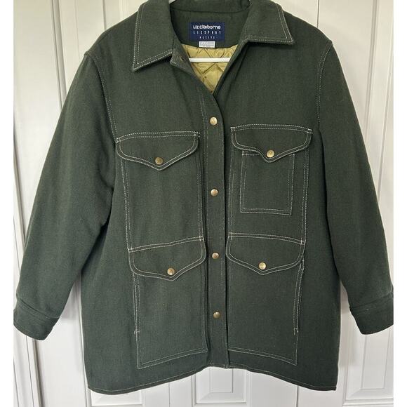 Vintage Liz Claiborne Passport Dark Green Wool Coat Size Women’s Petite Small - Picture 3 of 9